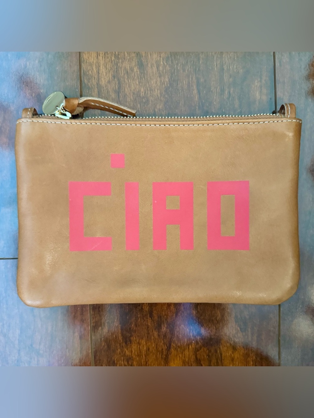 Clare V - Tan Pouch with Red ‘CIAO’
